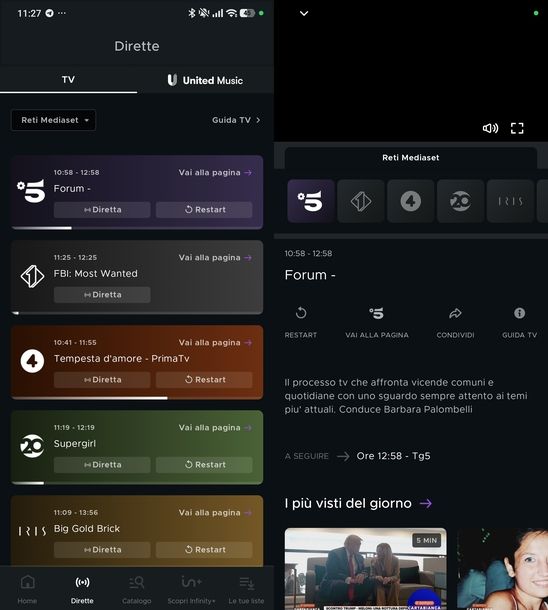 Vedere Canale 5 app Android