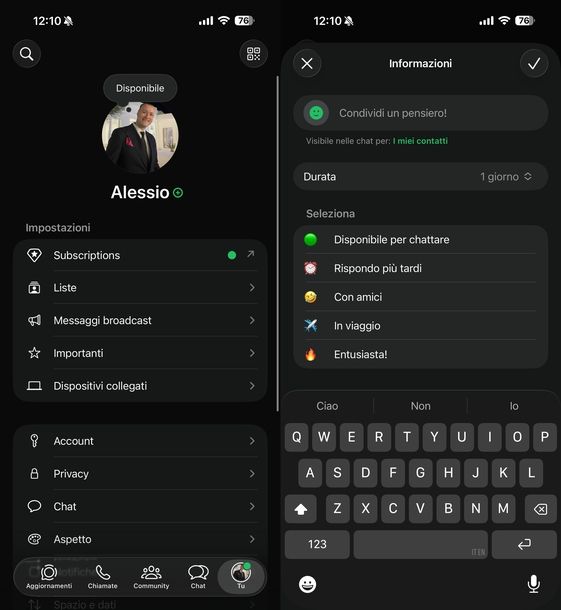Eliminare stato info WhatsApp iOS