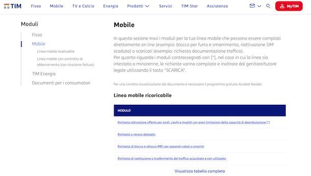 Modulo disdetta TIM mobile