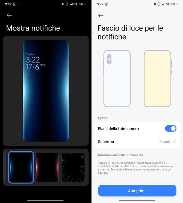 notifiche flash Xiaomi