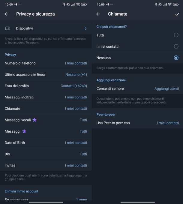 Come disattivare le chiamate su Telegram