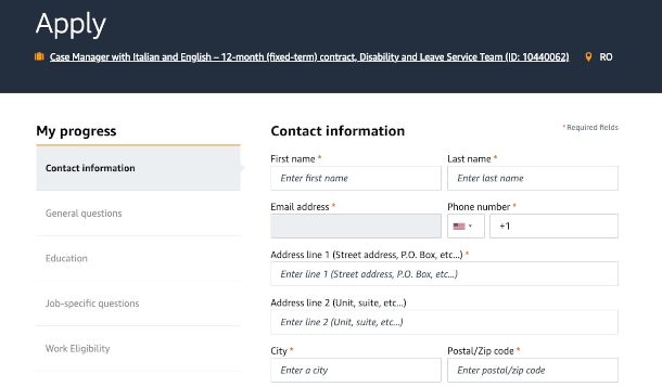 candidatura annuncio su Amazon Jobs