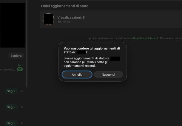 Nascondere stato WhatsApp altri macOS