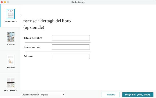 interfaccia Kindle Create