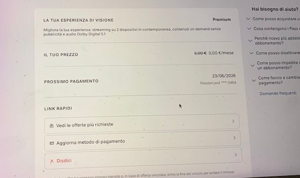 Disattivare NOW Premium