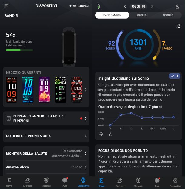 schermate Dispositivi e Home app Zepp Life