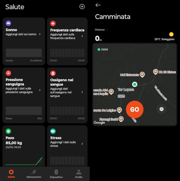 schermate app Mi Fitness