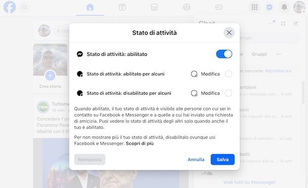 Disattivare Stato di attività su Facebook