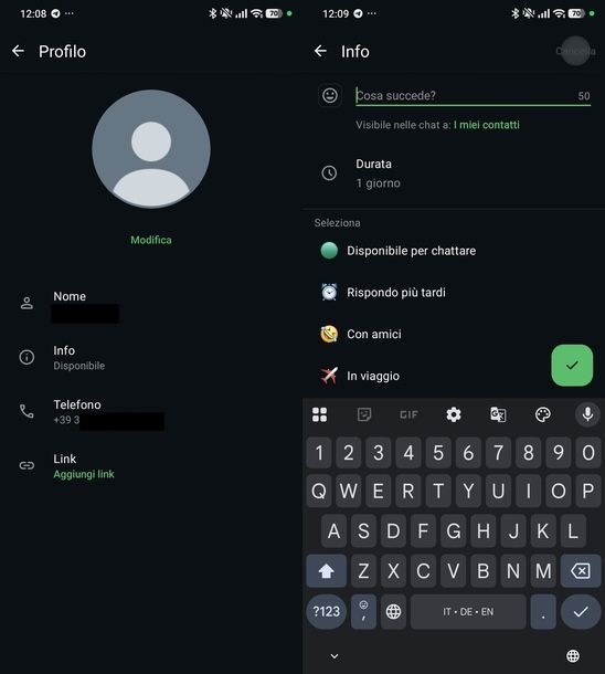 Eliminare stato info WhatsApp Android