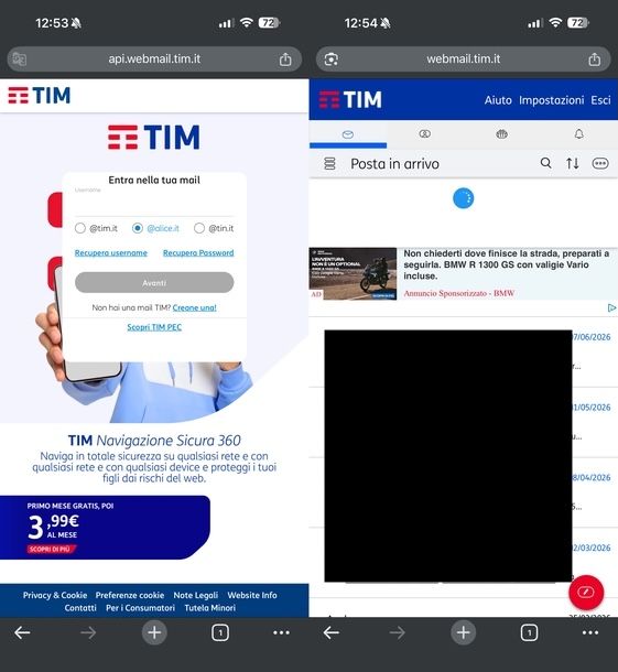 Entrare in Alice Mail sito mobile