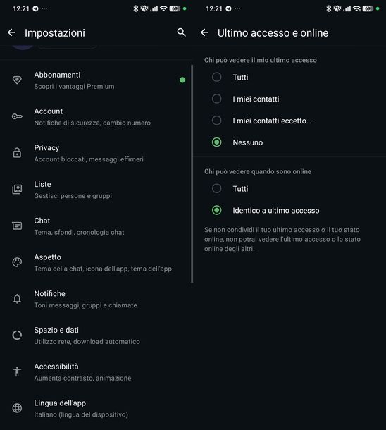 Nascondere stato online WhatsApp Android