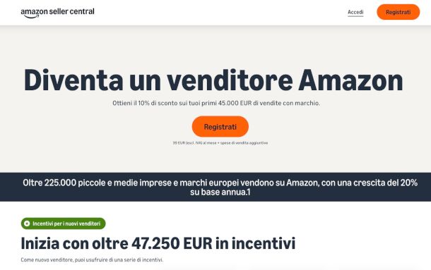 home page sito Amazon Seller