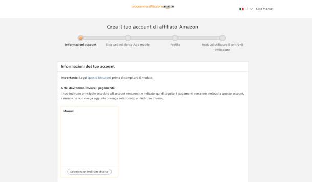 iscrizione al programma di affiliazione Amazon