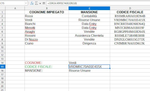 CERCA.VERT su LibreOffice Calc