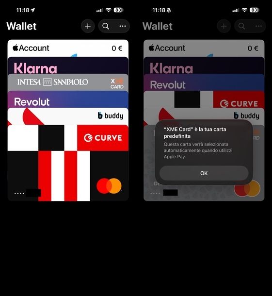Impostare carta predefinita su Wallet iPhone