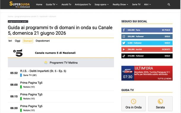 SuperGuidaTV programmazione domani canale 5
