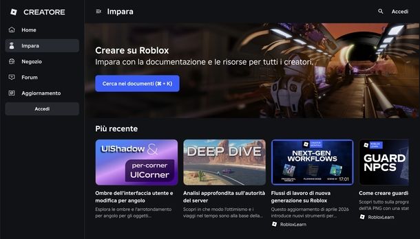 Roblox Studio documentazione