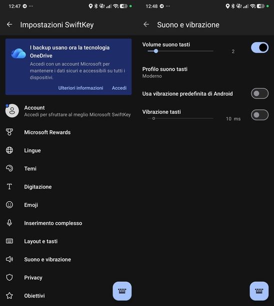 Togliere vibrazione tastiera Microsoft SwiftKey