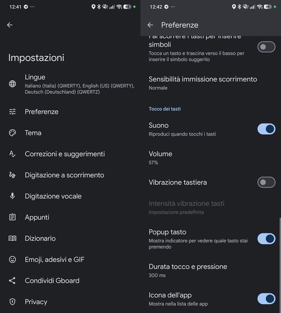 Togliere vibrazione tastiera Gboard