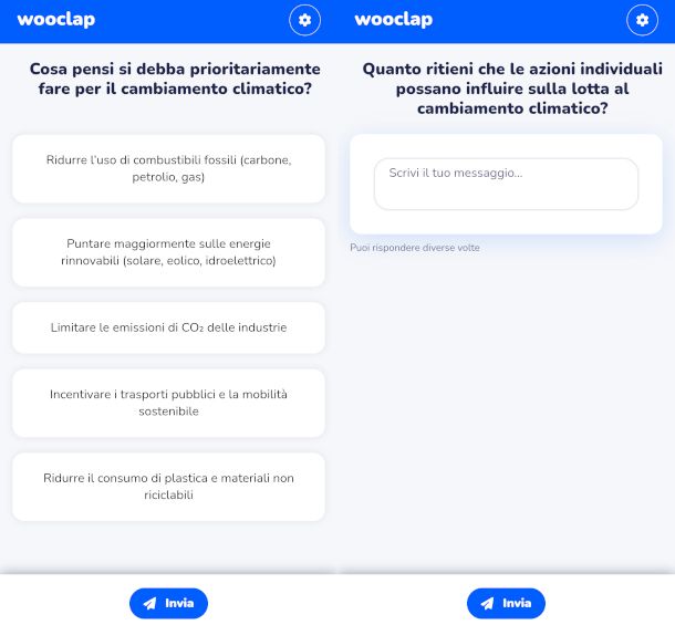 schermate sondaggio Wooclap da dispositivo mobile