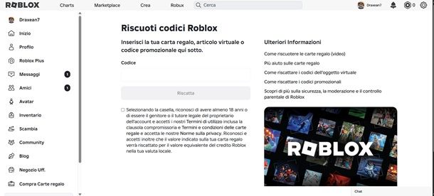 carta regalo roblox