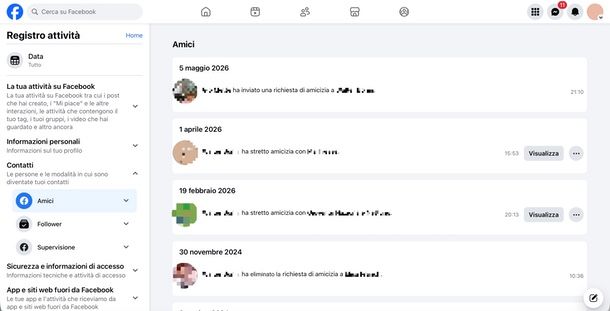 Richieste amicizia eliminate Facebook PC