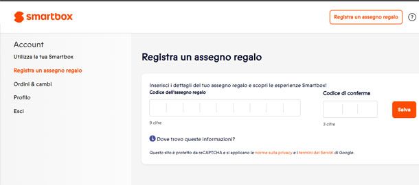 Registrazione cofanetto da account