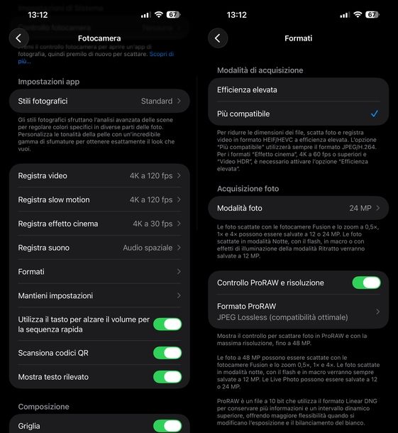 Impostare formato video compatibile iPhone