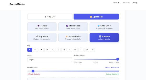 schermata Web app SoundTools