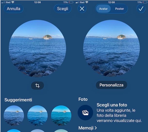 Impostare foto piccola iPhone