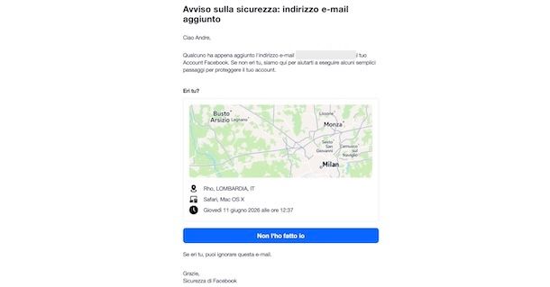 Email cambiata Facebook