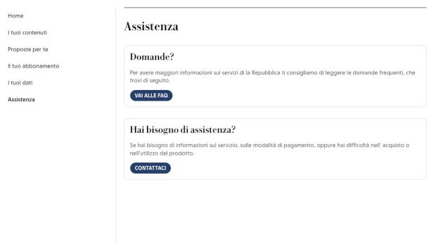 Sezione FAQ e assistenza di un sito