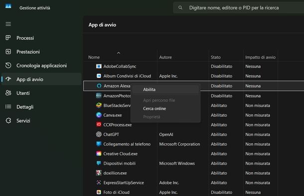 Gestione attivit&agrave; Windows