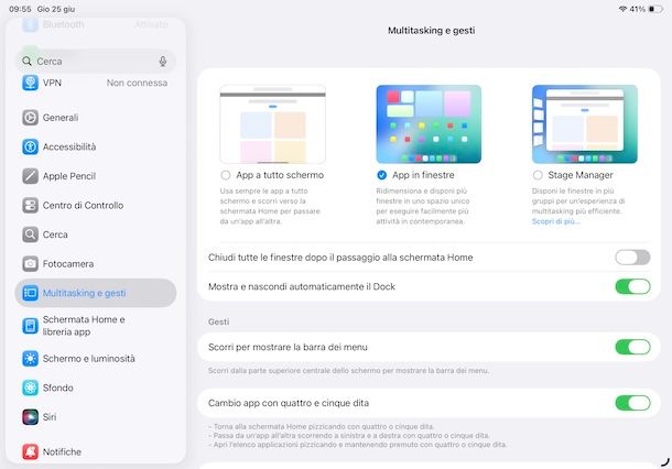 App in finestra su iPad