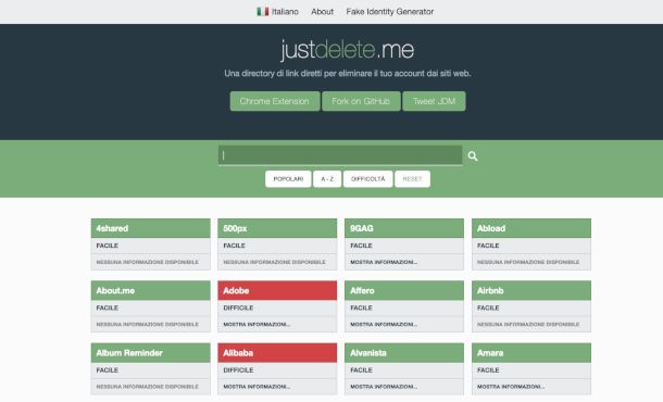 home page sito JustDeleteMe