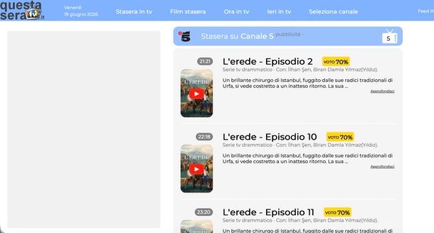 Questa sera in TV canale 5