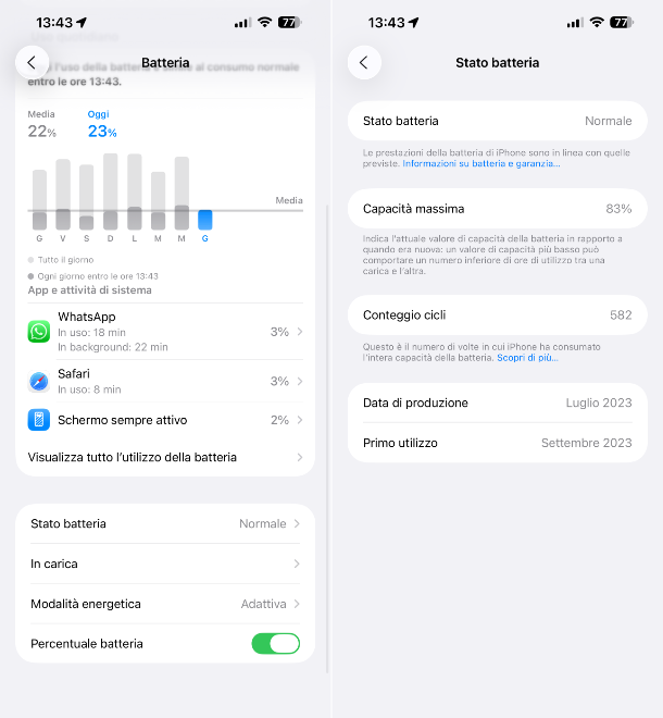 stato batteria iphone