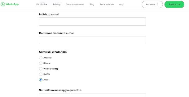 Inviare segnalazione WhatsApp online