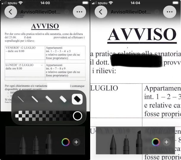 strumento di editing PDF integrato su iOS