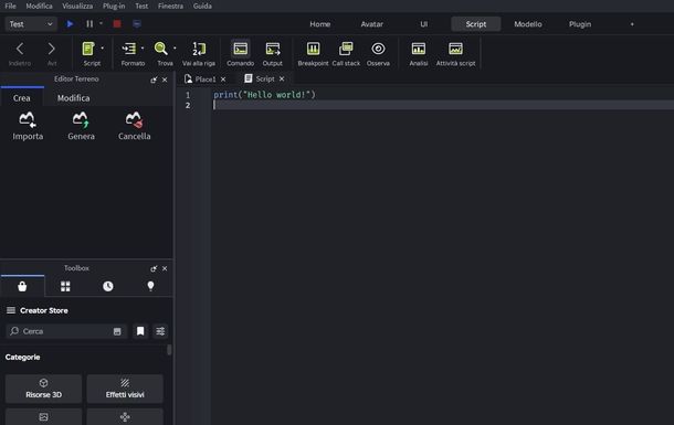 Creare script su Roblox Studio