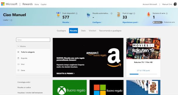pagina sito Microsoft Rewards