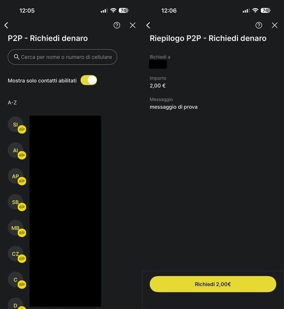 Richiedere denaro tramite P2P Poste Italiane app