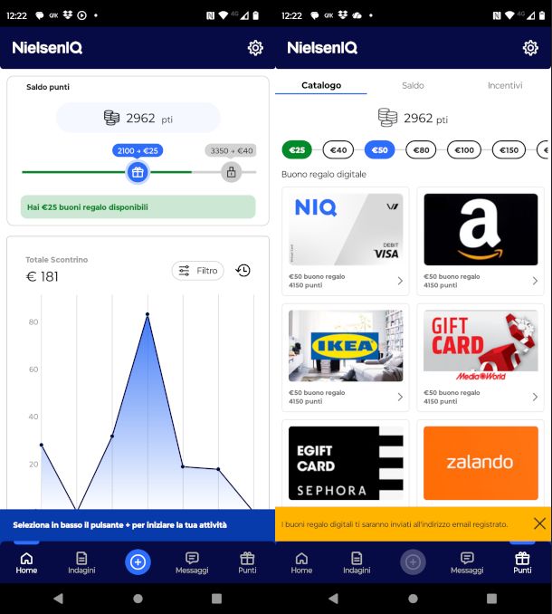 schermate app Nielsen IQ Consumer Panel