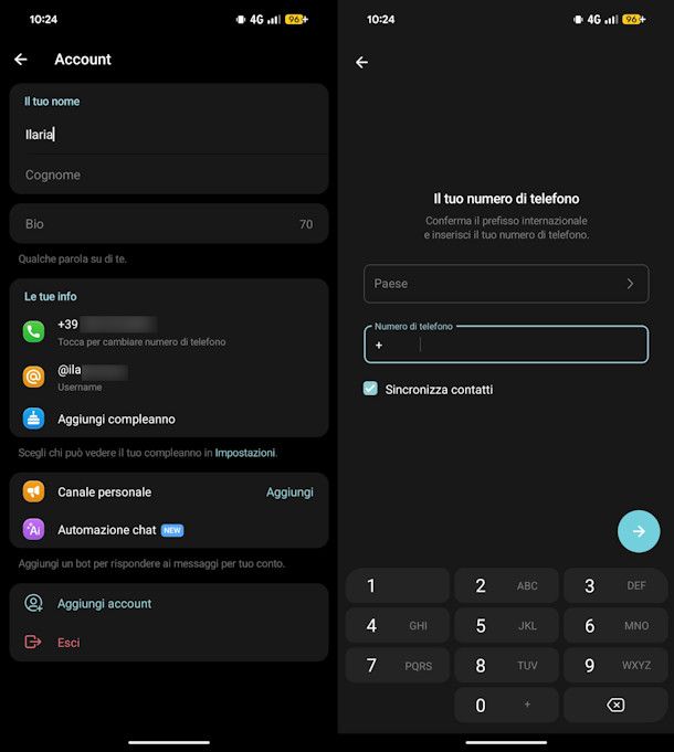 Aggiungere account Telegram su Android