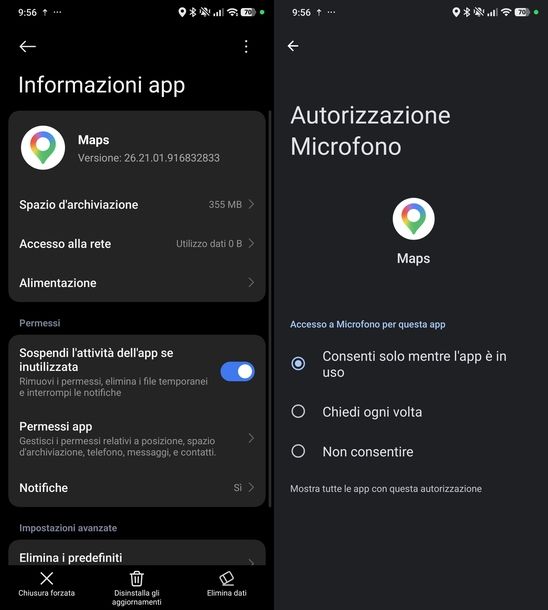 Attivare permessi microfono Google Maps Android