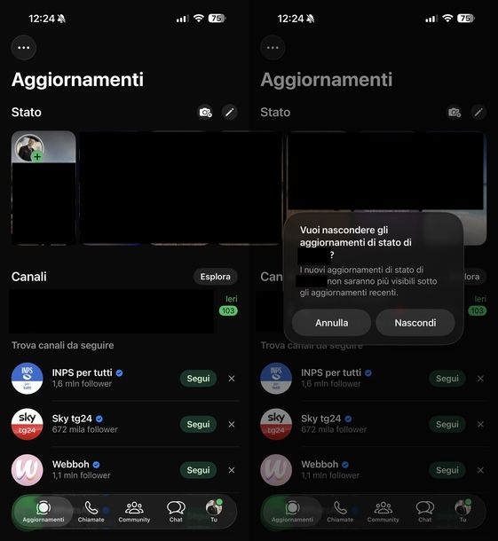 Nascondere stato WhatsApp altri iOS