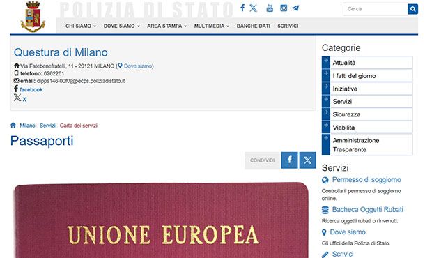 Sito Questura Milano