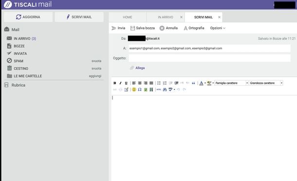 Inviare email a più destinatari Tiscali