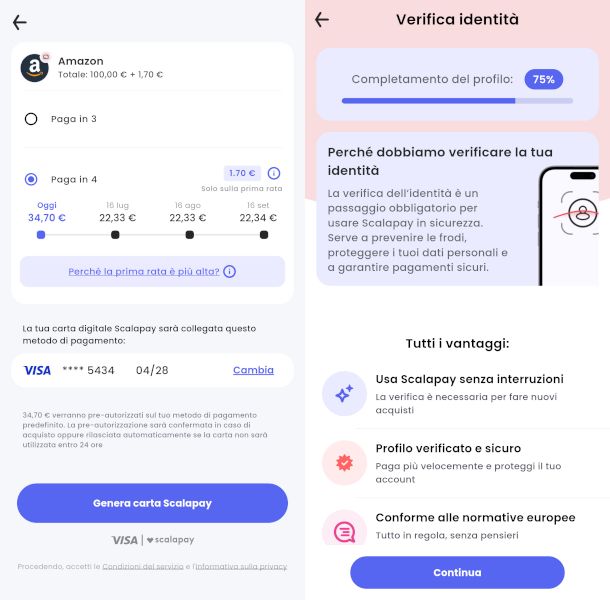 seleziona formula in 3 o 4 rate app Scalapay