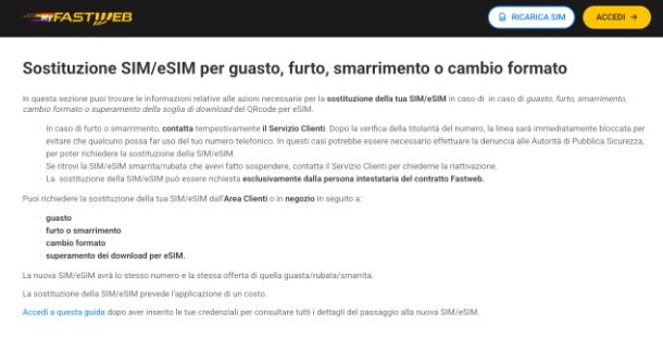 Come cambiare SIM Fastweb